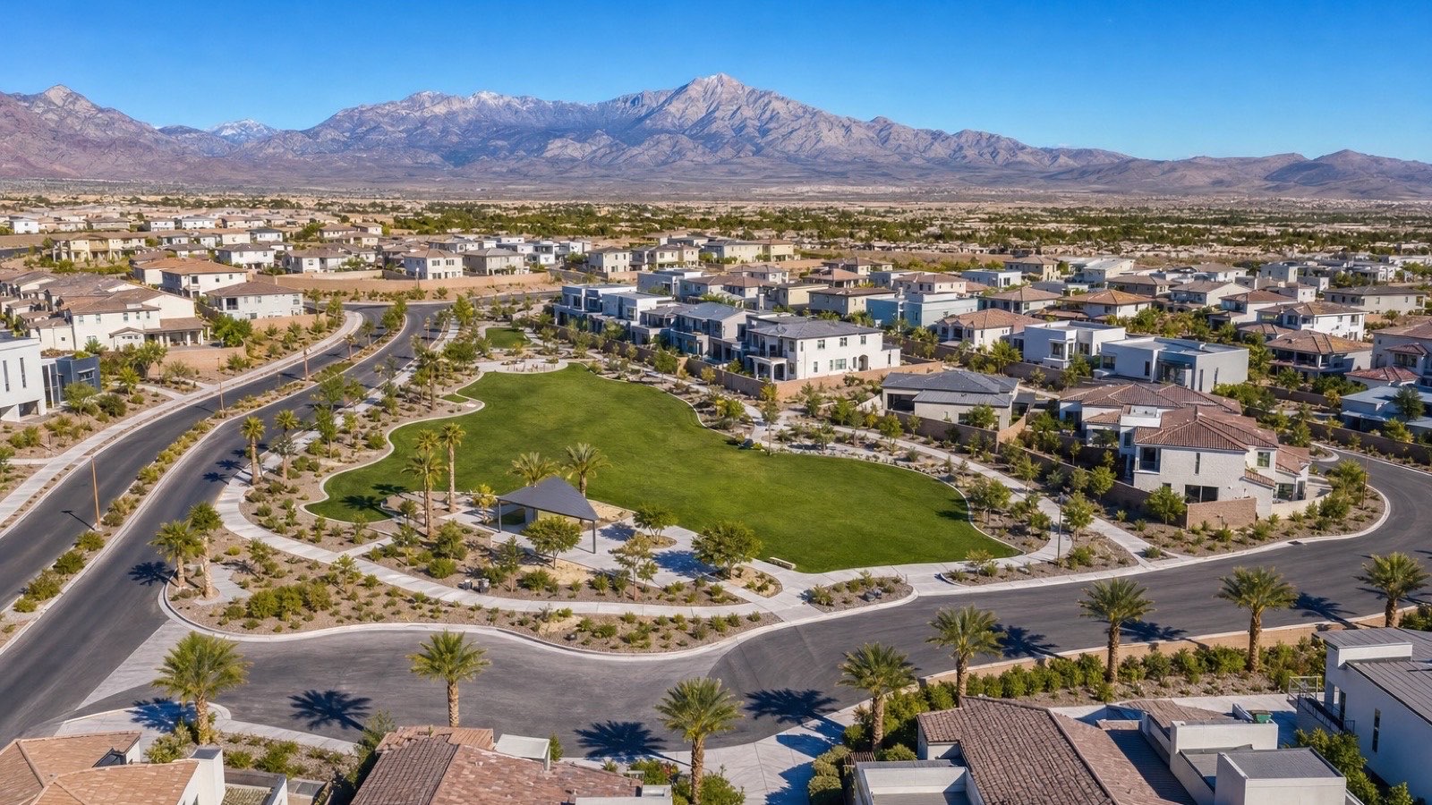 New-construction streetscape in Enterprise Southwest Las Vegas near Town Square 2026